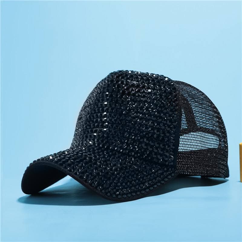 Заказать черную сеточную бейсболку - оптом, со стразами - Черный