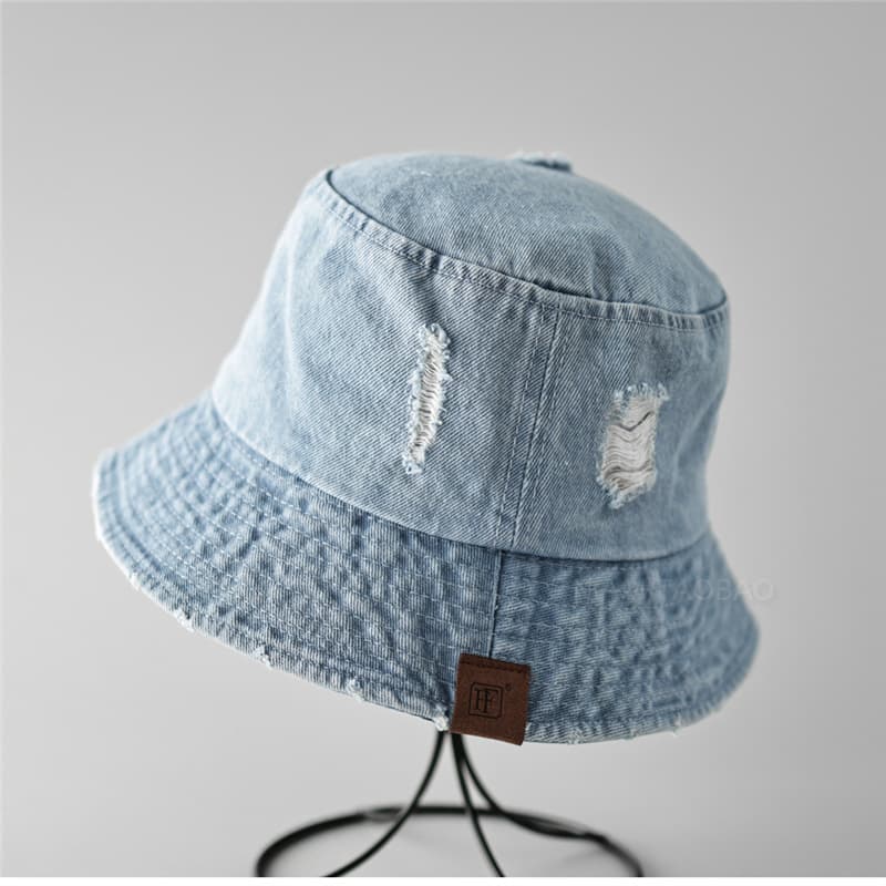 Заказать оптом рванную панаму - голубую и с отличной скидкой - Голубой